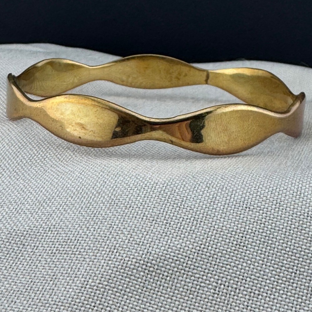 Brass Bangle Bracelet Emi and Eve Wavy Gold Tone Sculptural Textured Cuff